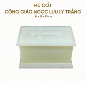 Hũ Cốt Công Giáo Ngọc Lưu Ly Trắng 14cm x 15cm x 25cm - HP-17