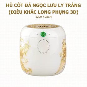 Hũ Cốt Đá Ngọc Lưu Ly Trắng – Điêu Khắc Long Phụng 3D 22cm x 23cm - HP-21