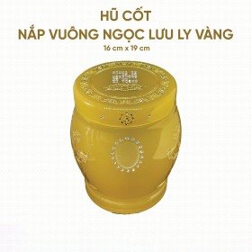 Hũ Cốt Đá Ngọc Lưu Ly Vàng (Điêu khắc bát nhã tâm kinh) 16cm x 19cm - HP-24