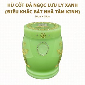Hũ Cốt Đã Ngọc Lưu Ly Xanh (Điêu khắc bát nhã tâm kinh) 16cm x 19cm - HP-27