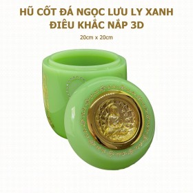 Hũ Cốt Đá Ngọc Lưu Ly Xanh (Điêu Khắc Nắp 3D) 20cm x 20cm - HP-30