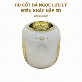 Hũ Cốt Đá Ngọc Lưu Ly Trắng (Điêu Khắc Nắp 3D) 20cm x 20cm - HP-31