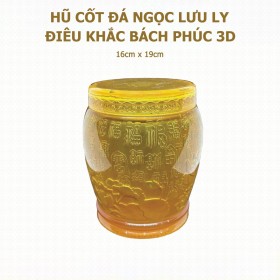 Hũ Cốt Đá Ngọc Lưu Ly Trắng (Điêu Khắc Bách Phúc 3D) 16cm x 19cm - HP-32