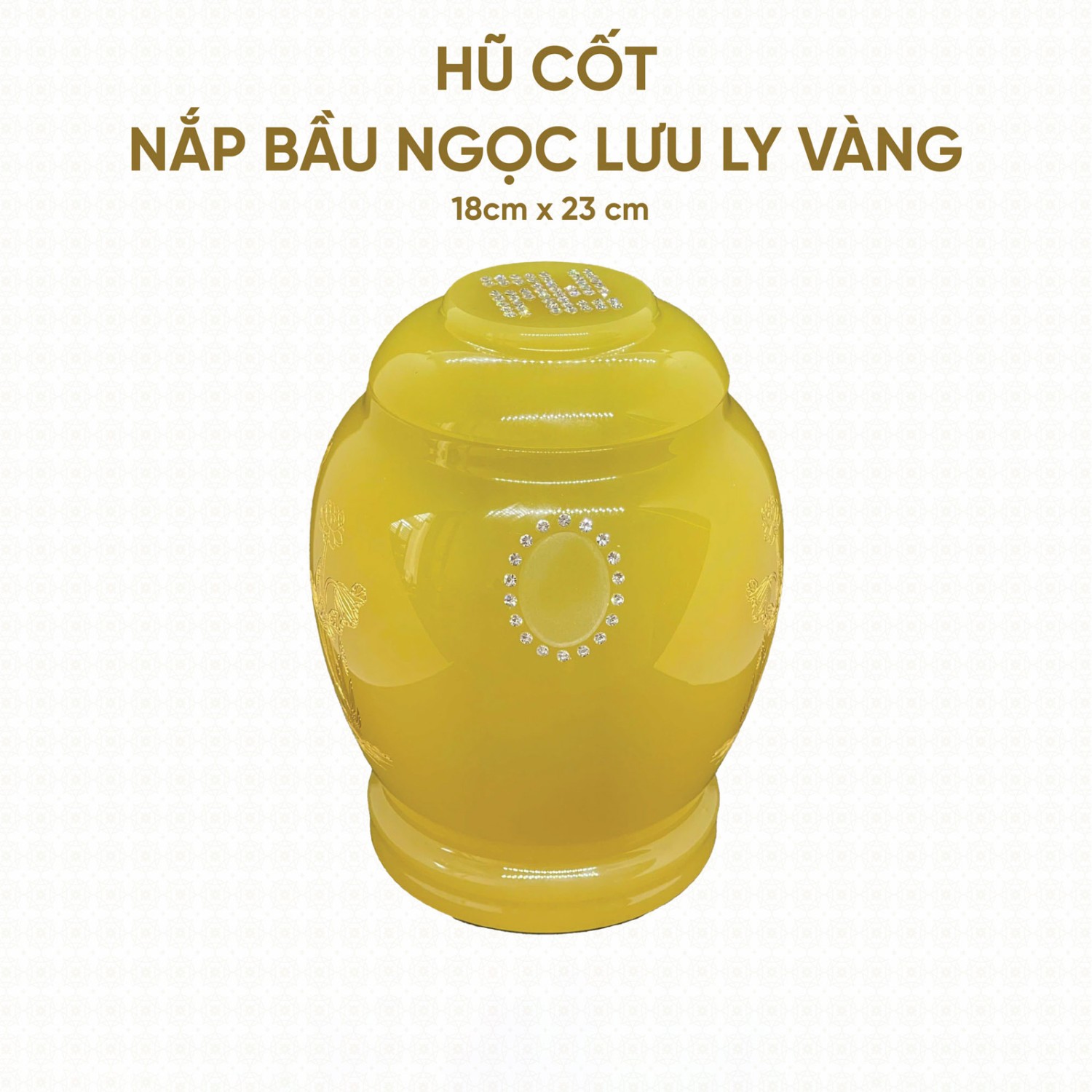 Hũ Cốt Ngọc Lưu Ly Vàng Nắp Bầu 18cm x 23cm – HP-09