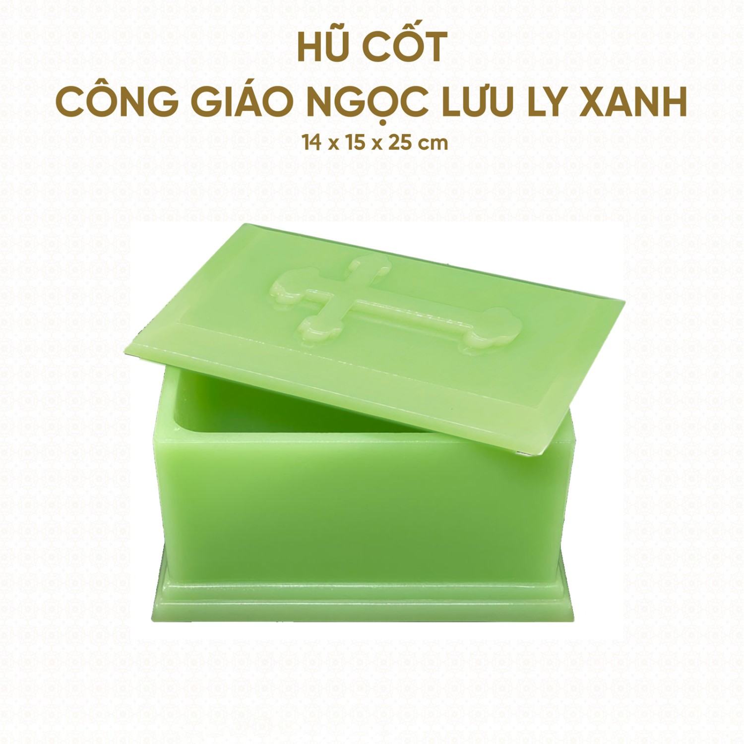 Hũ Cốt Công Giáo Ngọc Lưu Ly Xanh14cm x 15cm x 25cm - HP-18