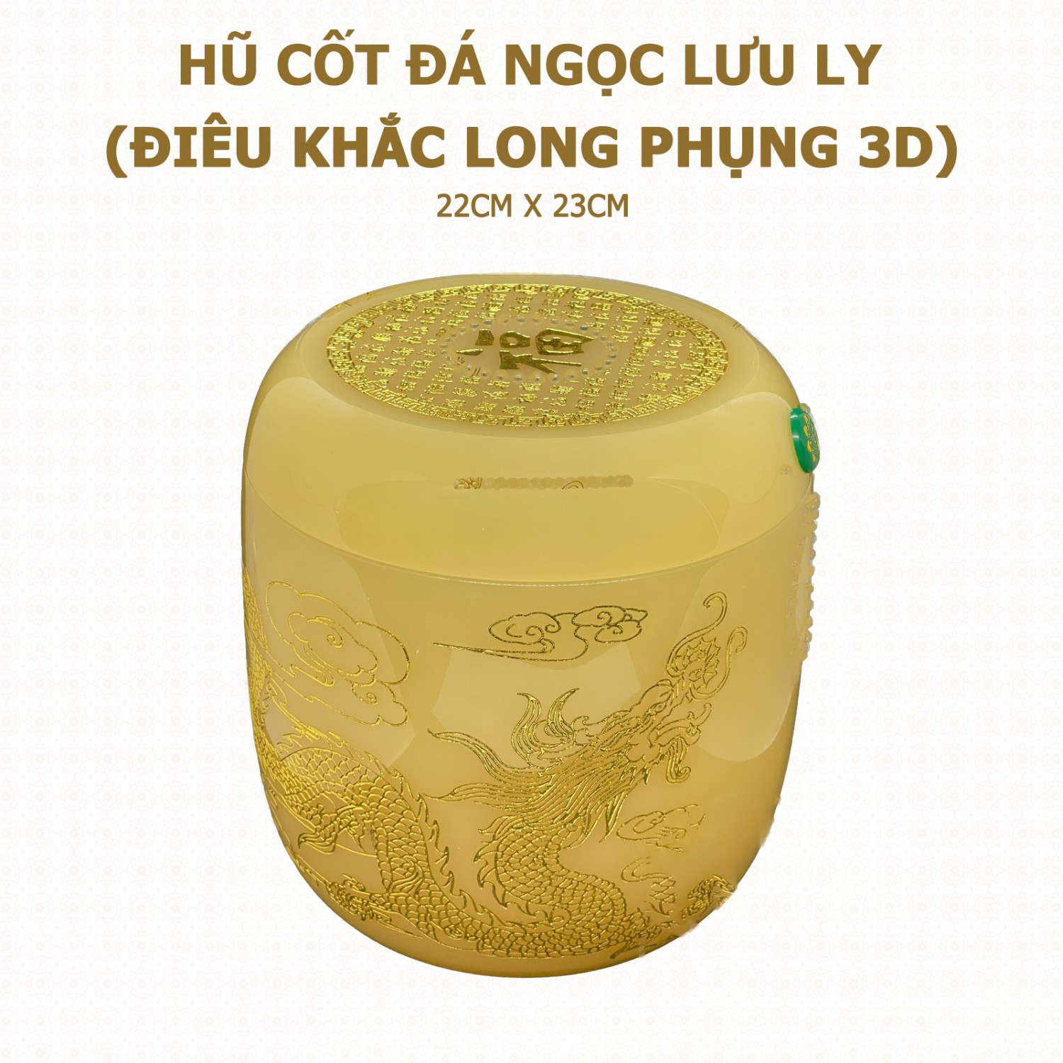 Hũ Cốt Đá Ngọc Lưu Ly (Điêu Khắc Long Phụng 3D) 22cm x 23cm - HP-22